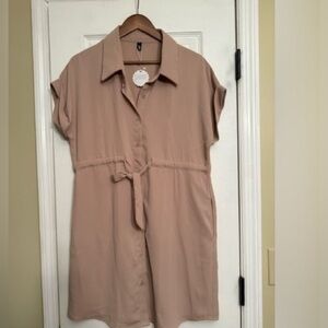 New Cici Women's Tan Shirt Dress Anthropologie $89 tan khaki beige